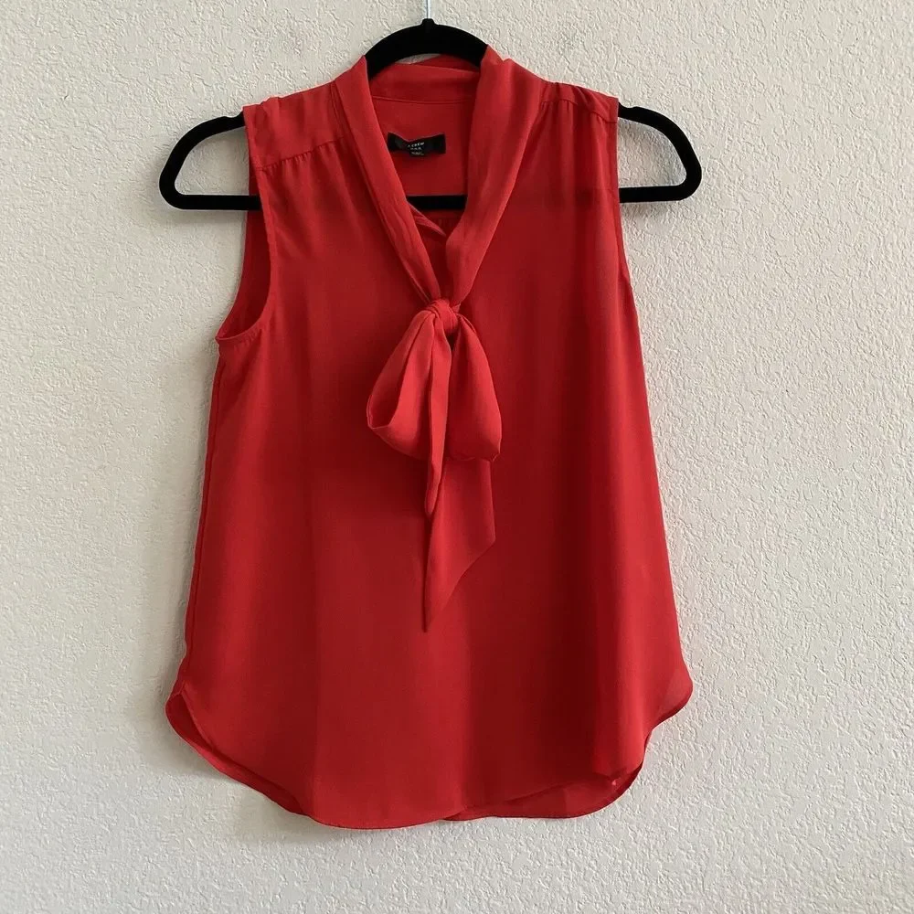 J Crew Women’s XSP Drapey Tie-Neck Sleeveless Top‎ Bright Cerise Red Blouse